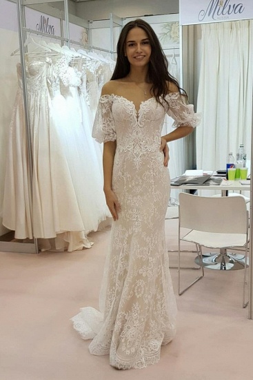 Bmbridal Off-the-Shoulder Lace Wedding Dress Mermaid With Ruffles_2