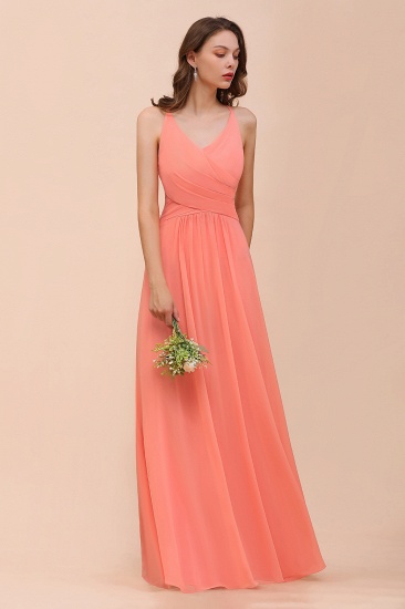 BMbridal Glamorous V-Neck Coral Chiffon Bridesmaid Dress Affordable with Ruffle_7