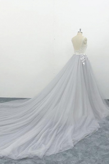 BMbridal Square Neck Appliques Tulle A-line Wedding Dress On Sale_3