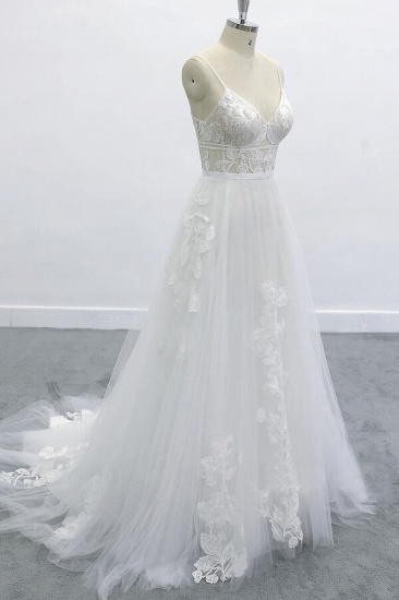 BMbridal Best Spaghetti Strap Appliques Tulle Wedding Dress On Sale_4