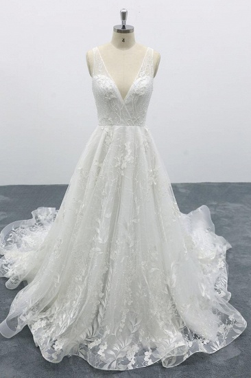 BMbridal Elegant V-neck Appliques Tulle A-line Wedding Dress On Sale_2
