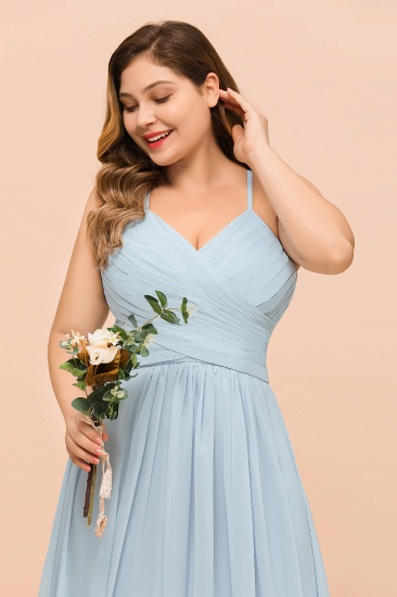 BMbridal Plus Size V-Neck Ruffle Chiffon Sky Blue Bridesmaid Dresses Online_9