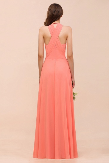 BMbridal Glamorous V-Neck Coral Chiffon Bridesmaid Dress Affordable with Ruffle_3