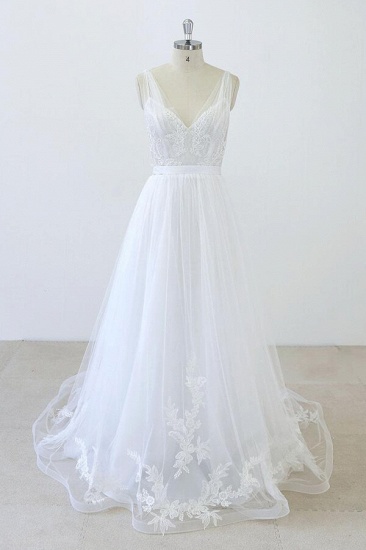BMbridal V-neck Ruffle Applqiues Tulle A-line Wedding Dress On Sale_2