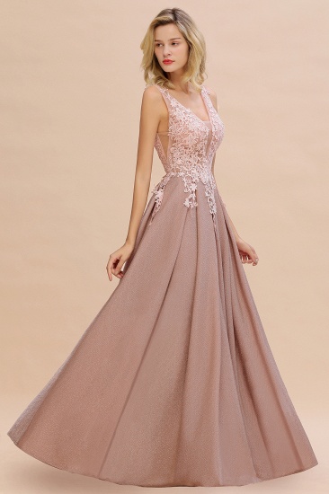 BMbridal Dusty Pink V-Neck Long Prom Dress With Lace Appliques Online_7