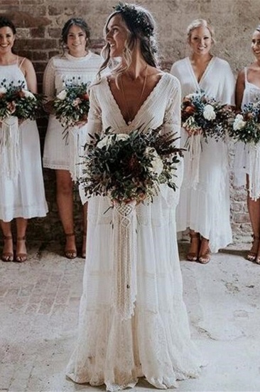 BMbridal Chic Empire Spitze Tüll Brautkleid mit langen Ärmeln V-Ausschnitt Applikationen Brautkleider im Angebot_1