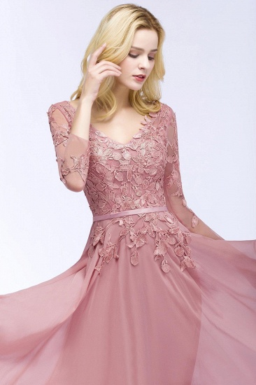 BMbridal Elegant Chiffon Lace Dusty Rose Evening Dress_6