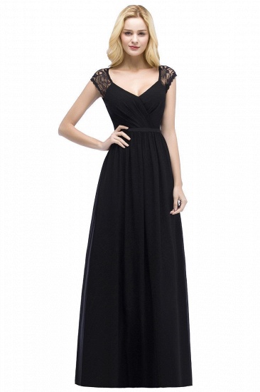 BMbridal Elegant A-line Chiffon Lace V-neck Long Affordable Bridesmaid Dresses In Stock_4