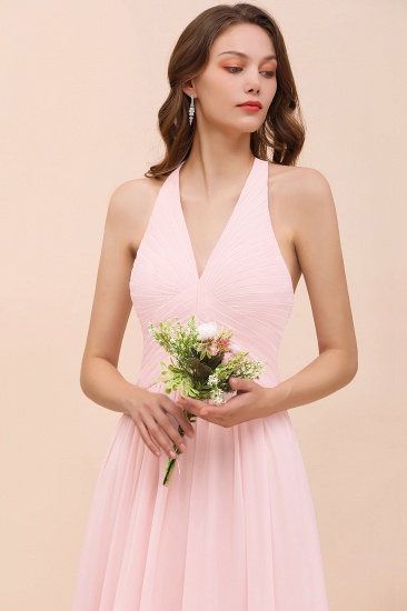BMbridal Chic V-Neck Blushing Pink Chiffon Affordable Bridesmaid Dress with Ruffle_8