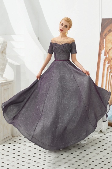 BMbridal Off-the-Shoulder Short Sleeve Beadings Prom Dress Long Lace-up Abendkleider_8