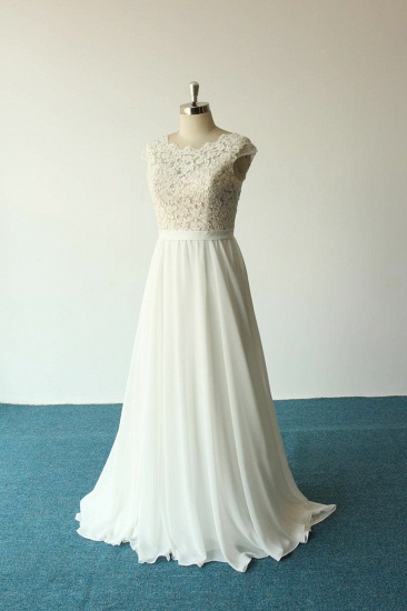 BMbridal Elegantes A-Linie weißes Chiffon-Hochzeitskleid ärmellose Applikationen Brautkleider im Angebot_4
