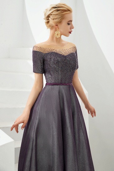 BMbridal Off-the-Shoulder Short Sleeve Beadings Prom Dress Long Lace-up Abendkleider_6