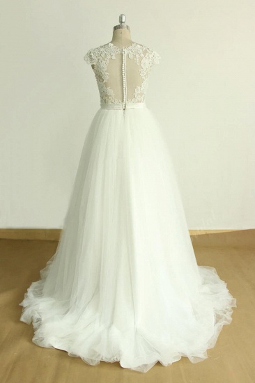 BMbridal Stylish White Tulle Lace Wedding Dress Appliques A-line Ruffles Bridal Gowns On Sale_3