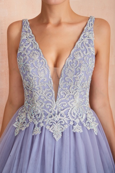 BMbridal Gorgeous Lavender Lace Prom Dress V-Neck Ball Gown Tulle Formal Wears_7