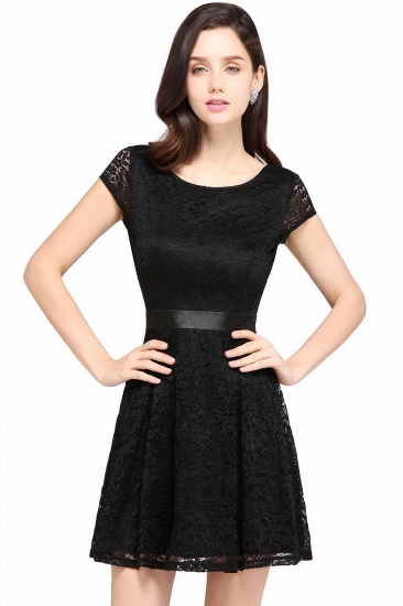 BMbridal Affordable Black Lace Short-Sleeves Junior Bridesmaid Dresses In Stock_6