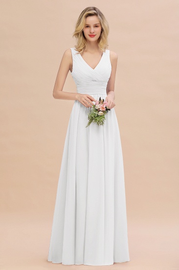 BMbridal Elegant V-Neck Dusty Rose Chiffon Bridesmaid Dress with Ruffle_1