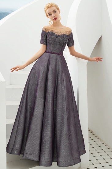 BMbridal Off-the-Shoulder Short Sleeve Beadings Prom Dress Long Lace-up Abendkleider_7