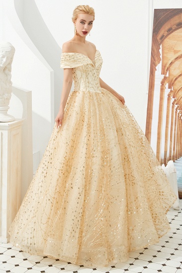 BMbridal Gold Off-the-Shoulder Sequins Prom Dress Ball With Lace-up Online_7