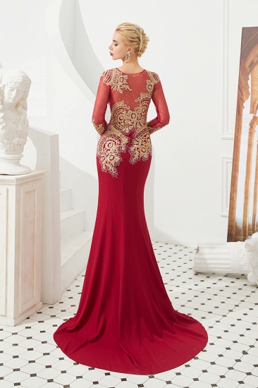 BMbridal Burgundy Long Sleeve Mermaid Prom Dress With Gold Appliques Online_1