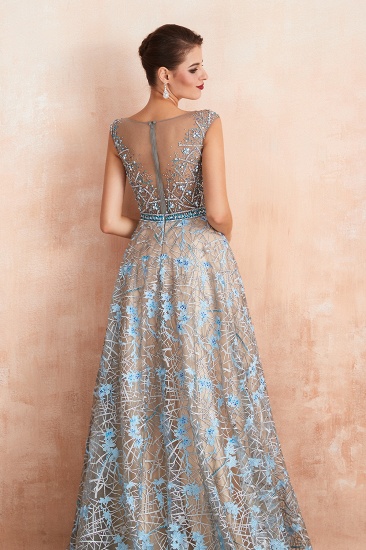 BMbridal Designer Cap Sleeves Crystal Long Prom Dress With Blue Appliques On Sale_8