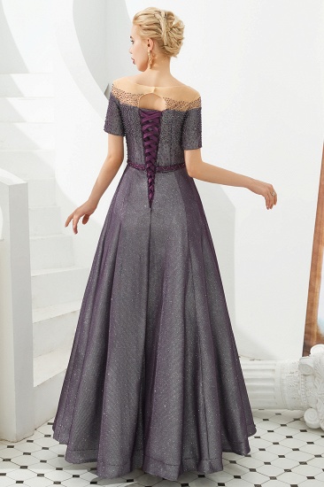 BMbridal Off-the-Shoulder Short Sleeve Beadings Prom Dress Long Lace-up Abendkleider_4