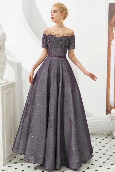 BMbridal Off-the-Shoulder Short Sleeve Beadings Prom Dress Long Lace-up Abendkleider_5