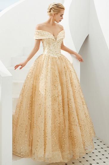 BMbridal Gold Off-the-Shoulder Sequins Prom Dress Ball With Lace-up Online_6
