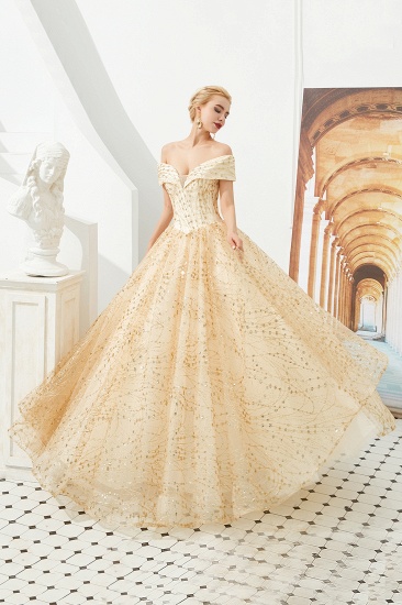 BMbridal Gold Off-the-Shoulder Sequins Prom Dress Ball With Lace-up Online_4