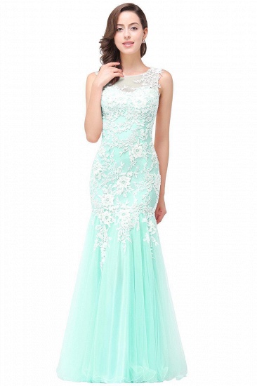 BMbridal Elegant Pink Long Lace Mermaid Prom Dress Sleeveless_4