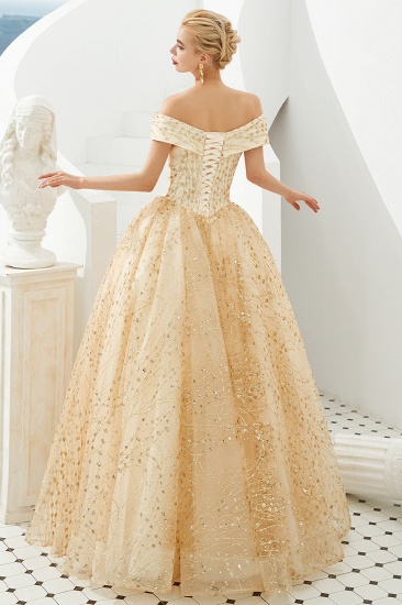 BMbridal Gold Off-the-Shoulder Sequins Prom Dress Ball With Lace-up Online_3