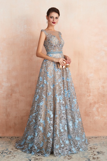 BMbridal Designer Cap Sleeves Crystal Long Prom Dress With Blue Appliques On Sale_5