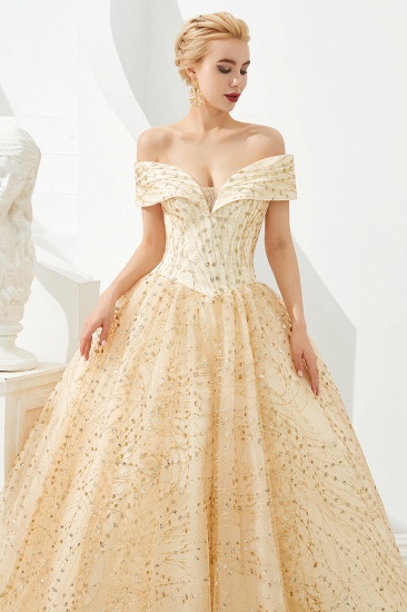 BMbridal Gold Off-the-Shoulder Sequins Prom Dress Ball With Lace-up Online_8