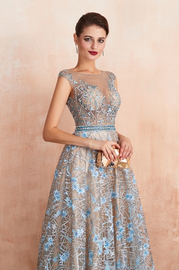 BMbridal Designer Cap Sleeves Crystal Long Prom Dress With Blue Appliques On Sale_6