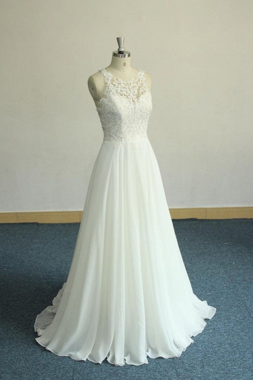 BMbridal Unique White Jewel Sleeveless Wedding Dress Appliques Chiffon Bridal Gowns On Sale_1