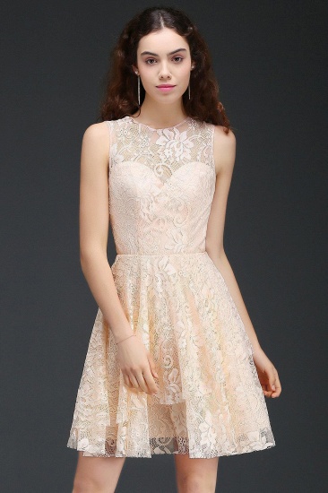 BMbridal Modern Lace Pearl Pink Illusion Sleeveless Short Homecoming Dress_1