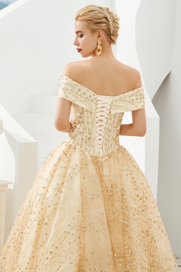 BMbridal Gold Off-the-Shoulder Sequins Prom Dress Ball With Lace-up Online_5
