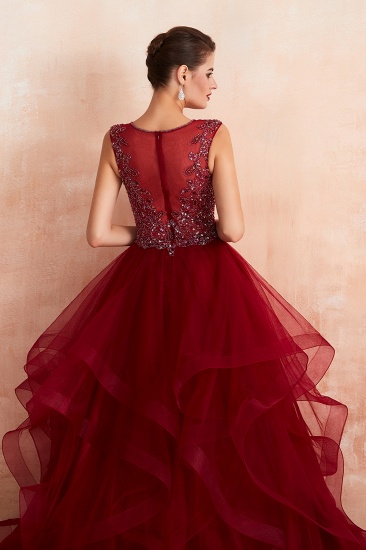 BMbridal Luxurious Bugrundy Tulle Prom Dress Long Ruffles With Appliques Evening Gowns_9