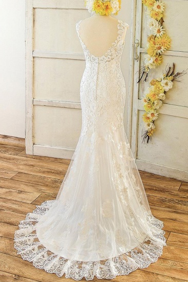 BMbridal Elegant Straps Sleeveless Mermaid Wedding Dresses Appliques Lace White Bridal Gowns On Sale_3