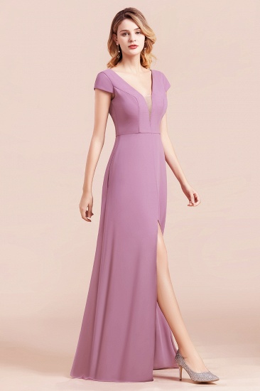 BMbridal Chic V-Neck Chiffon Wisteria Bridesmaid Dresses with Short Sleeves_5