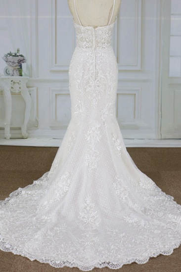 BMbridal Elegant Spaghetti Straps Sleeveless Mermaid Wedding Dresses Appliques Lace White Bridal Gowns On Sale_3