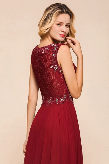 BMbridal Burgundy Lace Long Prom Dresses Sleeveless Chiffon Evening Gowns With Crystal_8