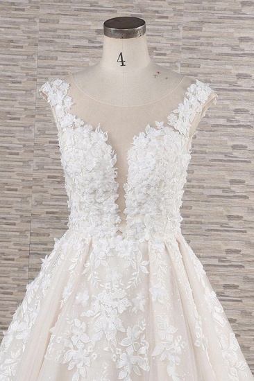 BMbridal Elegant Jewel Straps A-line Wedding Dresses Champgne Tulle Bridal Gowns With Appliques On Sale_5