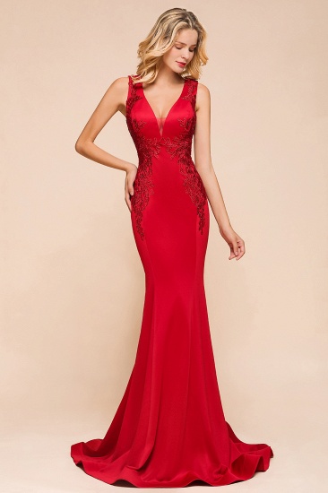 BMbridal Gorgeous Red Mermaid V-Neck Prom Dress Long With Lace Appliques Online_6