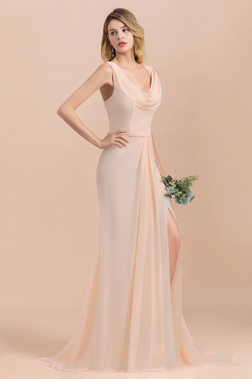 BMbridal Gorgeous Drapped Neckline Ruffle Chiffon Bridesmaid Dresses Online with Slit_7