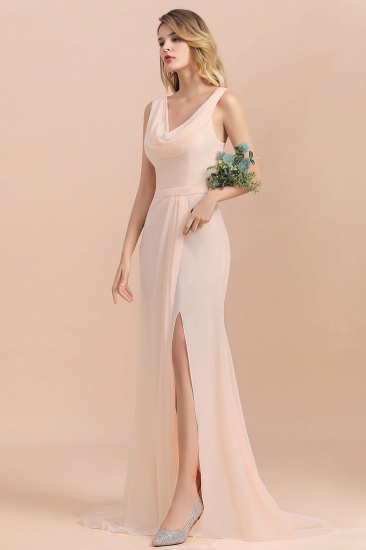 BMbridal Gorgeous Drapped Neckline Ruffle Chiffon Bridesmaid Dresses Online with Slit_8