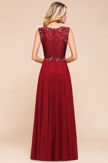 BMbridal Burgundy Lace Long Prom Dresses Sleeveless Chiffon Evening Gowns With Crystal_3