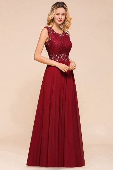 BMbridal Burgundy Lace Long Prom Dresses Sleeveless Chiffon Evening Gowns With Crystal_4
