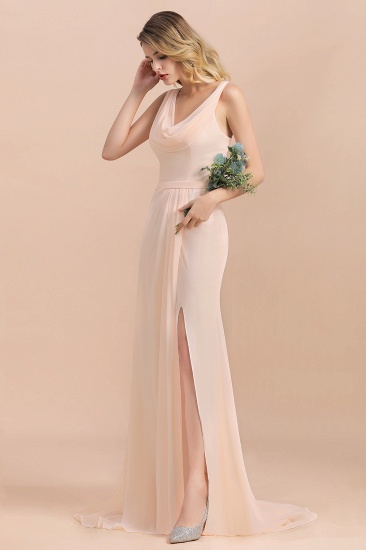 BMbridal Gorgeous Drapped Neckline Ruffle Chiffon Bridesmaid Dresses Online with Slit_6