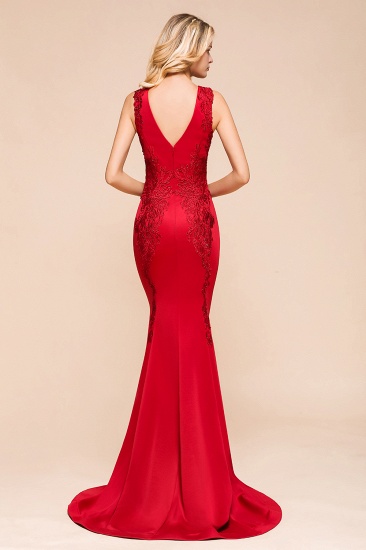 BMbridal Gorgeous Red Mermaid V-Neck Prom Dress Long With Lace Appliques Online_3