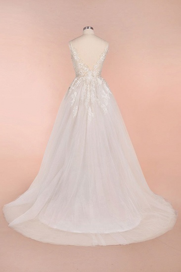 BMbridal Elegant Appliques A-line V-neck Wedding Dress Straps Sleeveless Tulle Bridal Gowns On Sale_5